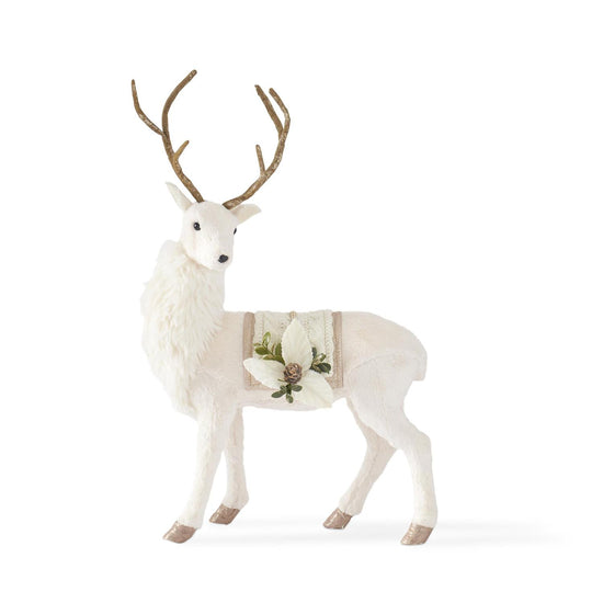 Cream Faux Fur Deer w/Knit Saddle & Gold Detailing