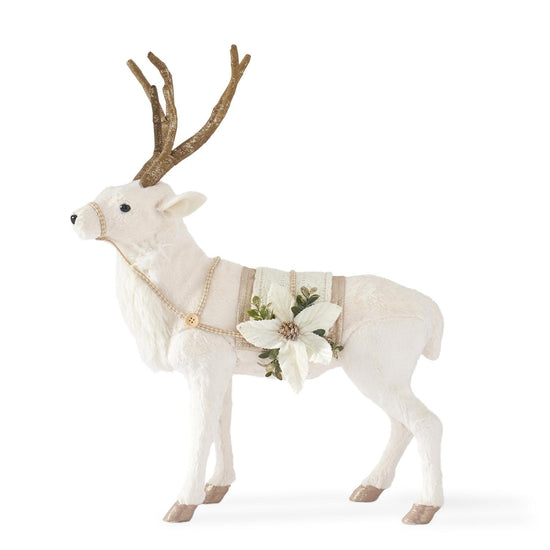 Cream Faux Fur Deer w/Knit Saddle & Gold Detailing