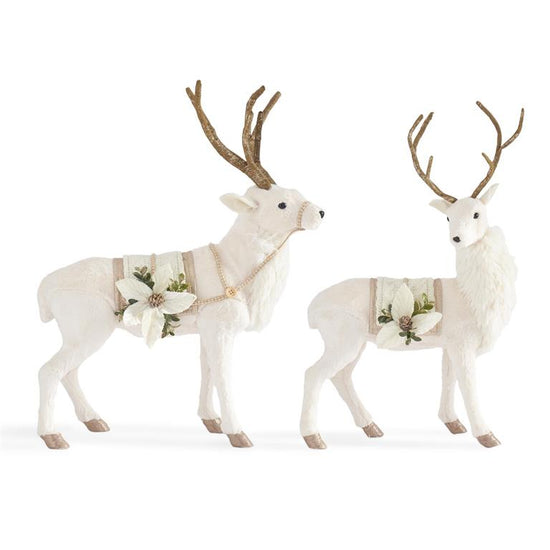 Cream Faux Fur Deer w/Knit Saddle & Gold Detailing