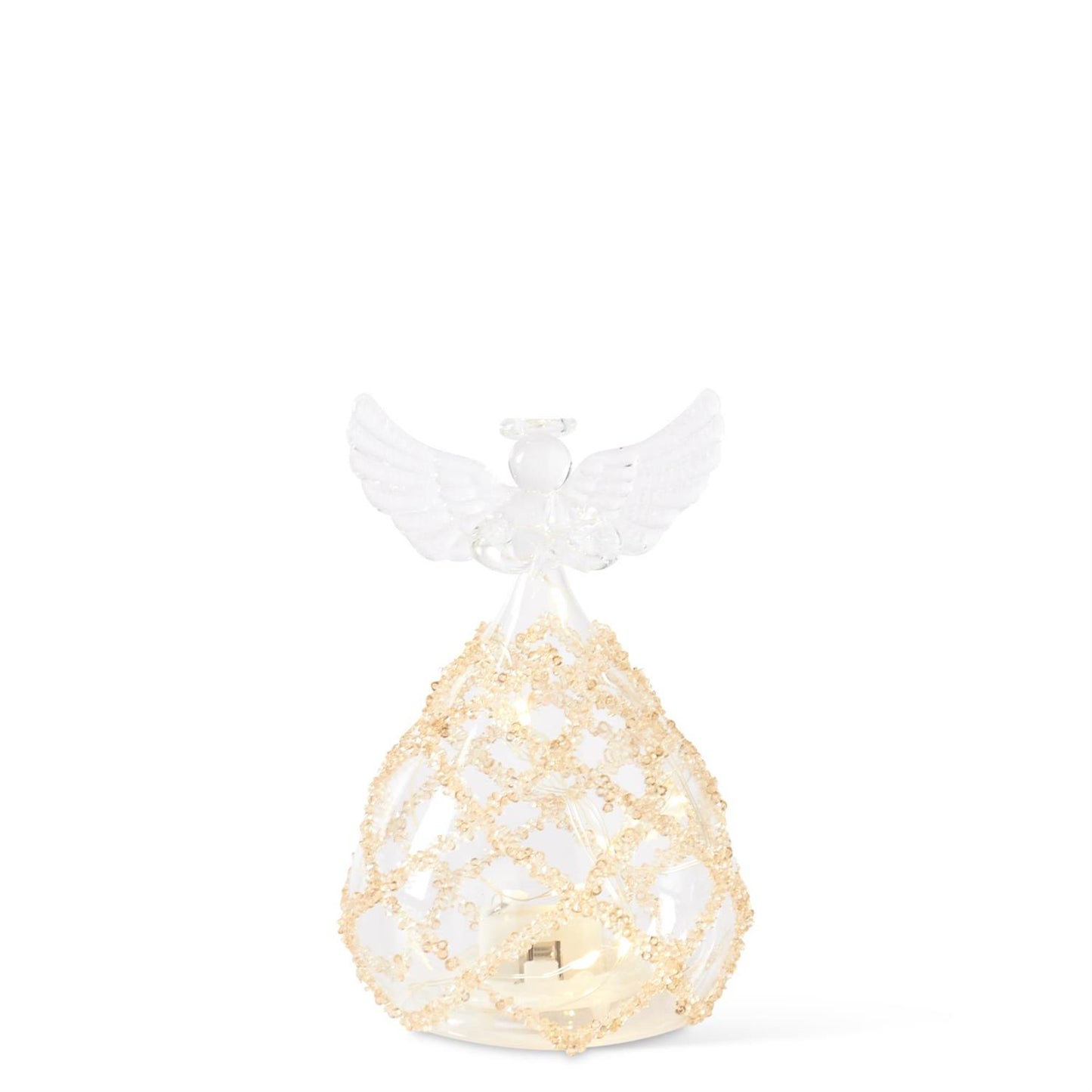 5.25 Inch Clear Glass LED Angel w/Lattice Gold