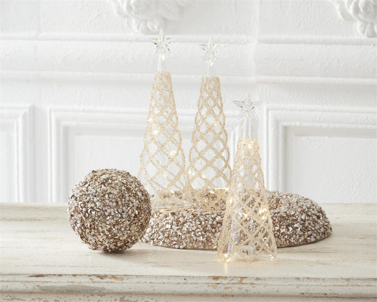 Clear Glass LED Trees w/Lattice Gold Beads