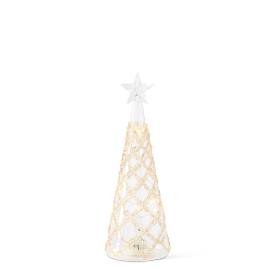 Clear Glass LED Trees w/Lattice Gold Beads