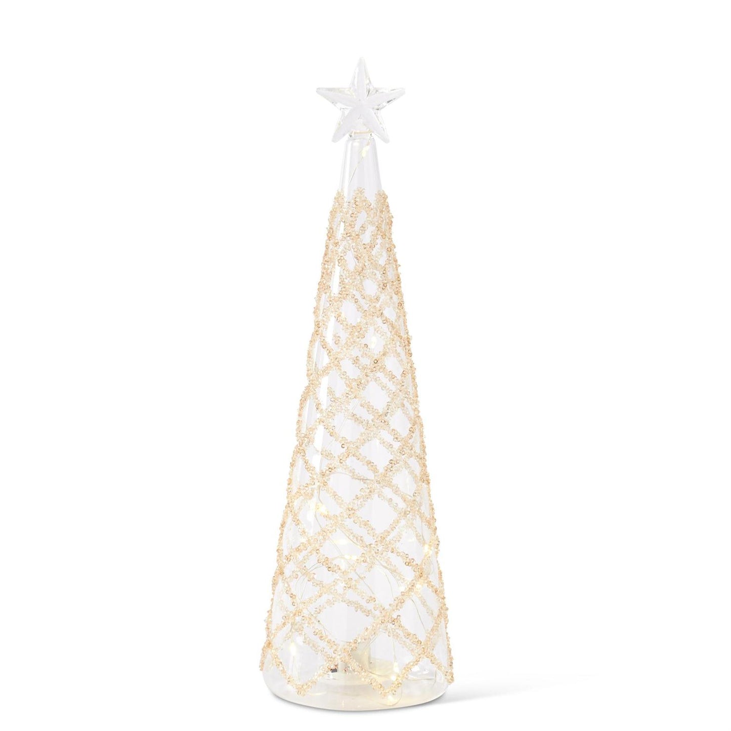 Clear Glass LED Trees w/Lattice Gold Beads