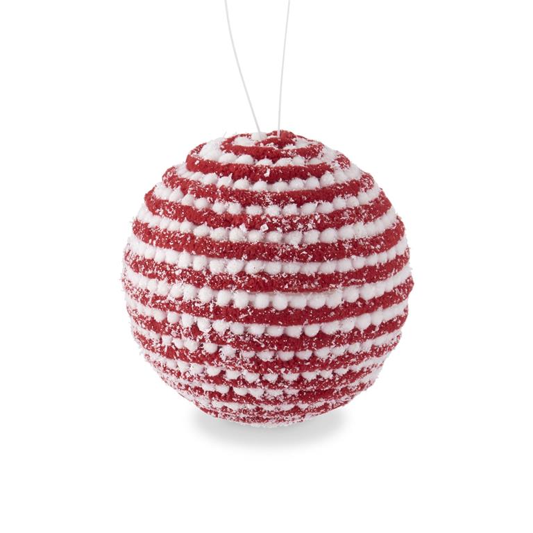 4.75" Glittery Snowy Red & White Ornament