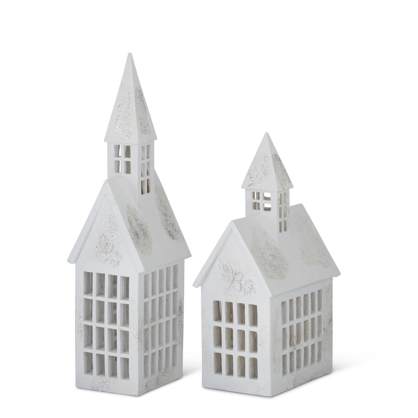 White Resin Churches with Silver Glitter