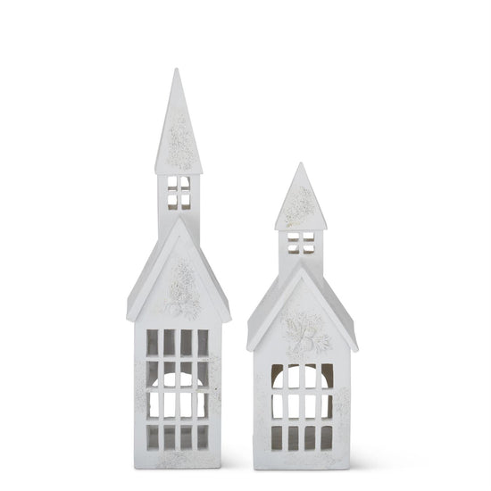 White Resin Churches with Silver Glitter