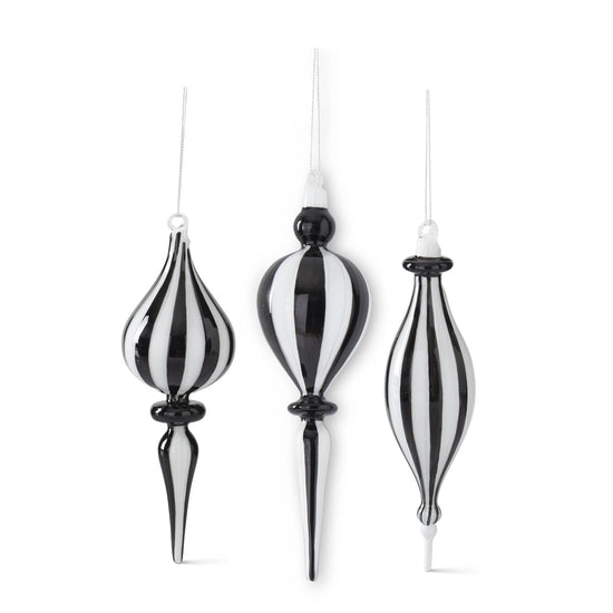 Black & White Striped Glass Finial Ornament