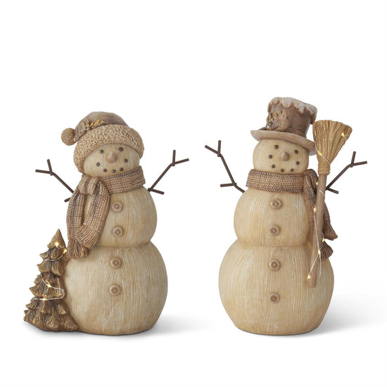 Resin Woodgrain LED Musical Snowmen with Timer