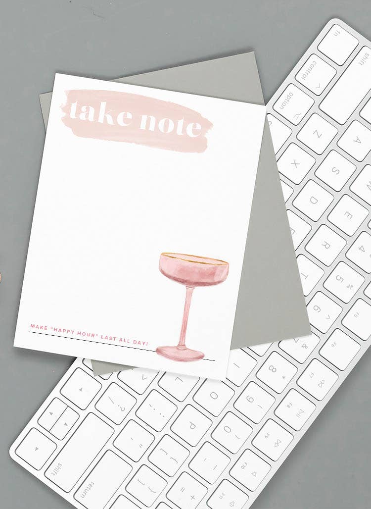 "Take Note" Blush Champagne Glass Happy Hour Notepad