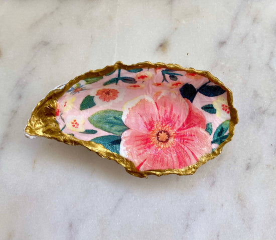 Small Peony Print Oyster Shell Jewelry Dish