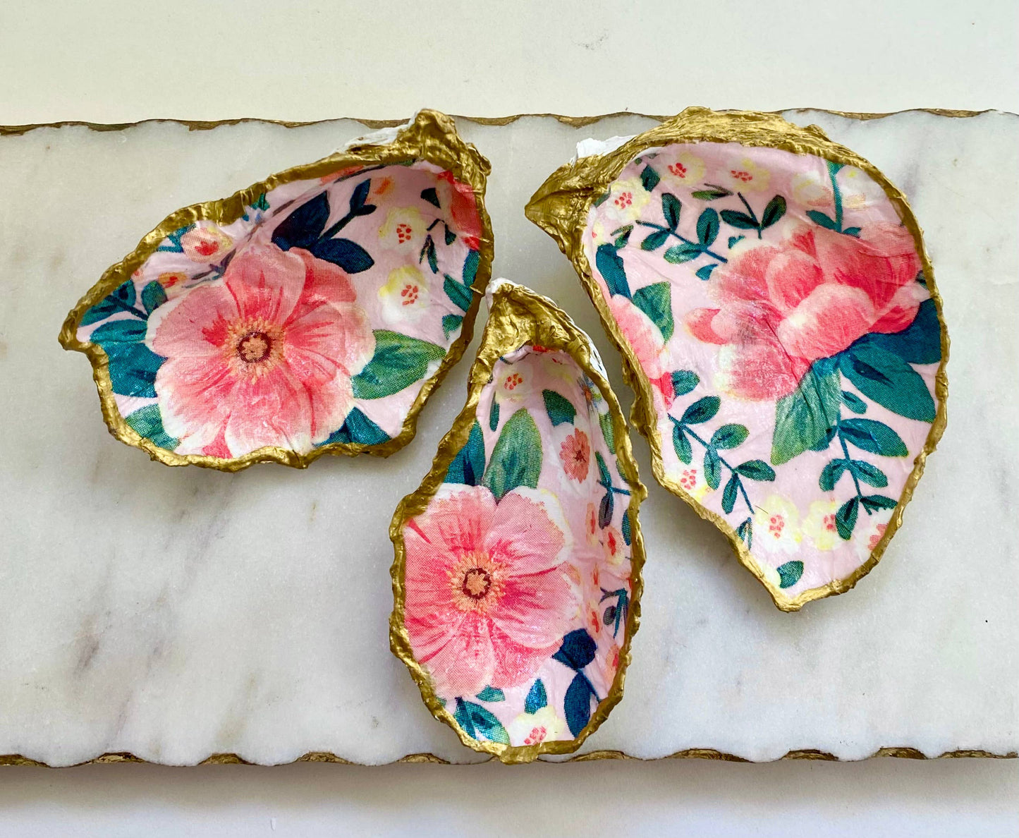 Small Peony Print Oyster Shell Jewelry Dish