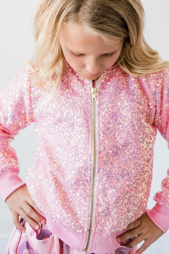 Pink Sequin Bomber Jacket