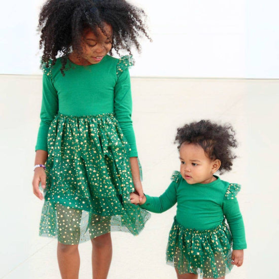 Emerald Shimmer Christmas Long Sleeve Tutu Dress