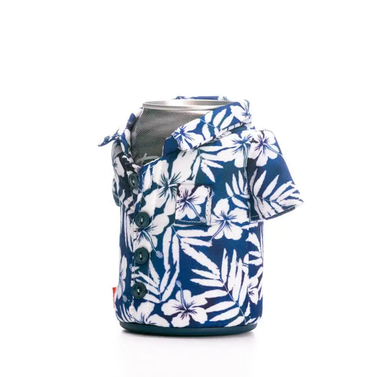 The Aloha - 12 oz Insulated Can Sleeve - Sailor Blue Floral
