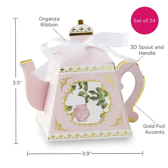 Tea Time Whimsy Teapot Favor Box Pink (Set of 24)