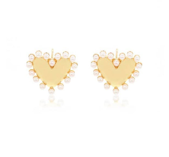 Heart Pearl Stud Earrings