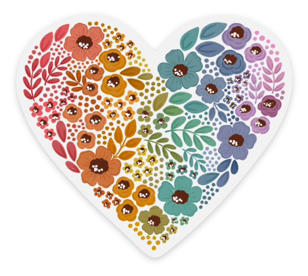 Clear Pride Rainbow Floral Heart Sticker 2.75x3in