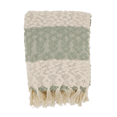 50"x60" Green/Ivory Nubby Design Striped Throw