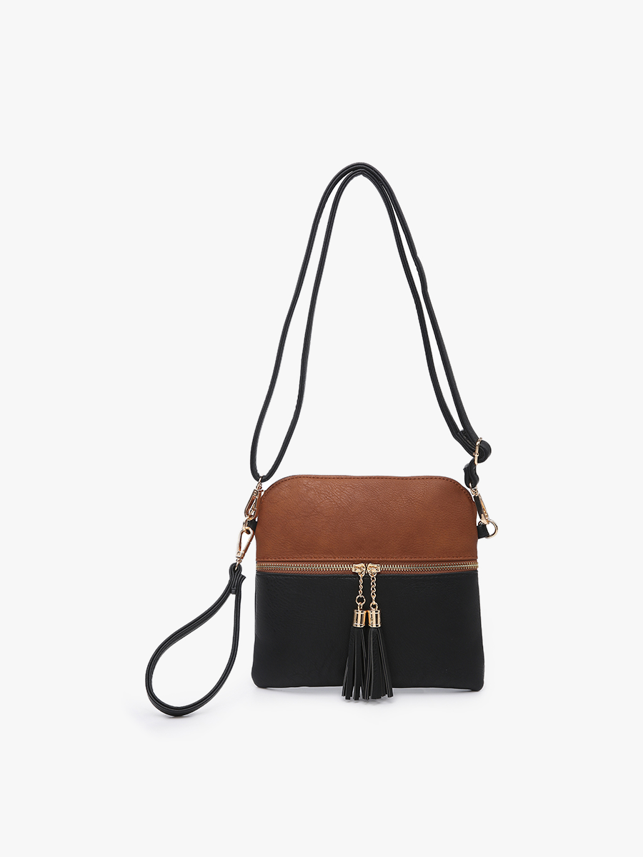 Black/Brown Tara Double Zip Crossbody/Wristlet