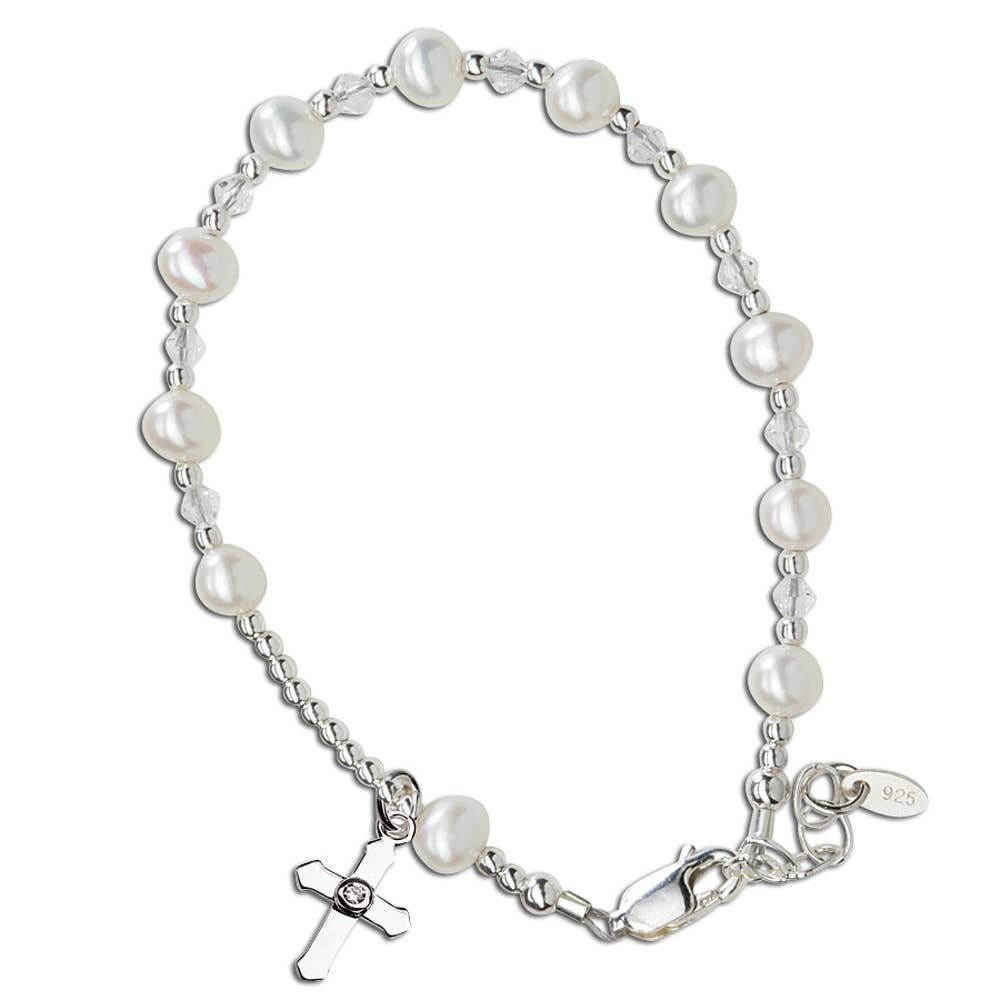 Sterling Silver Girls First Communion Rosary Bracelet Gift