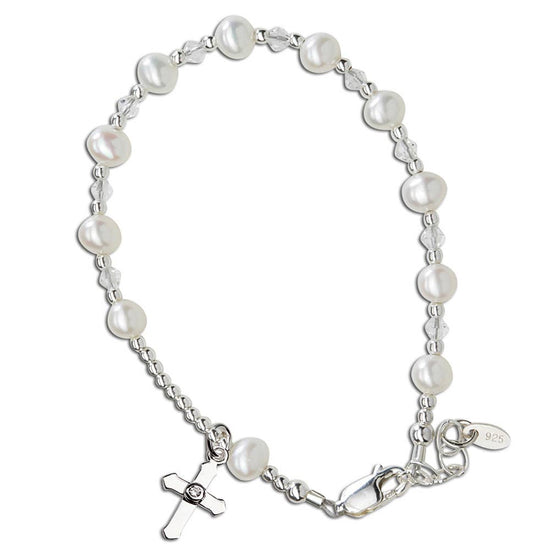 Sterling Silver Girls First Communion Rosary Bracelet Gift