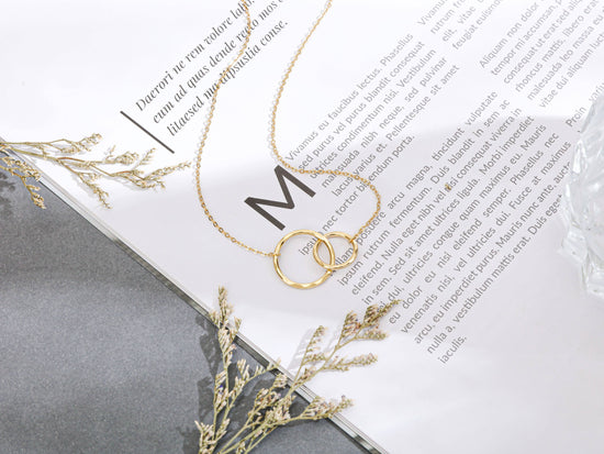 2 Rings Dainty Eternity Breast Cancer Survivor Necklace Gift: 14k Gold Vermeil / Pendant width: 1 Inches; Pendant height: .65 Inches; Necklace length: 18 Inches / Minimalist