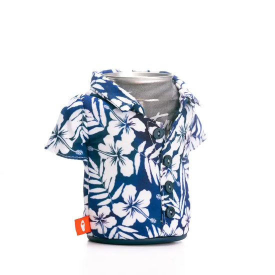 The Aloha - 12 oz Insulated Can Sleeve - Sailor Blue Floral