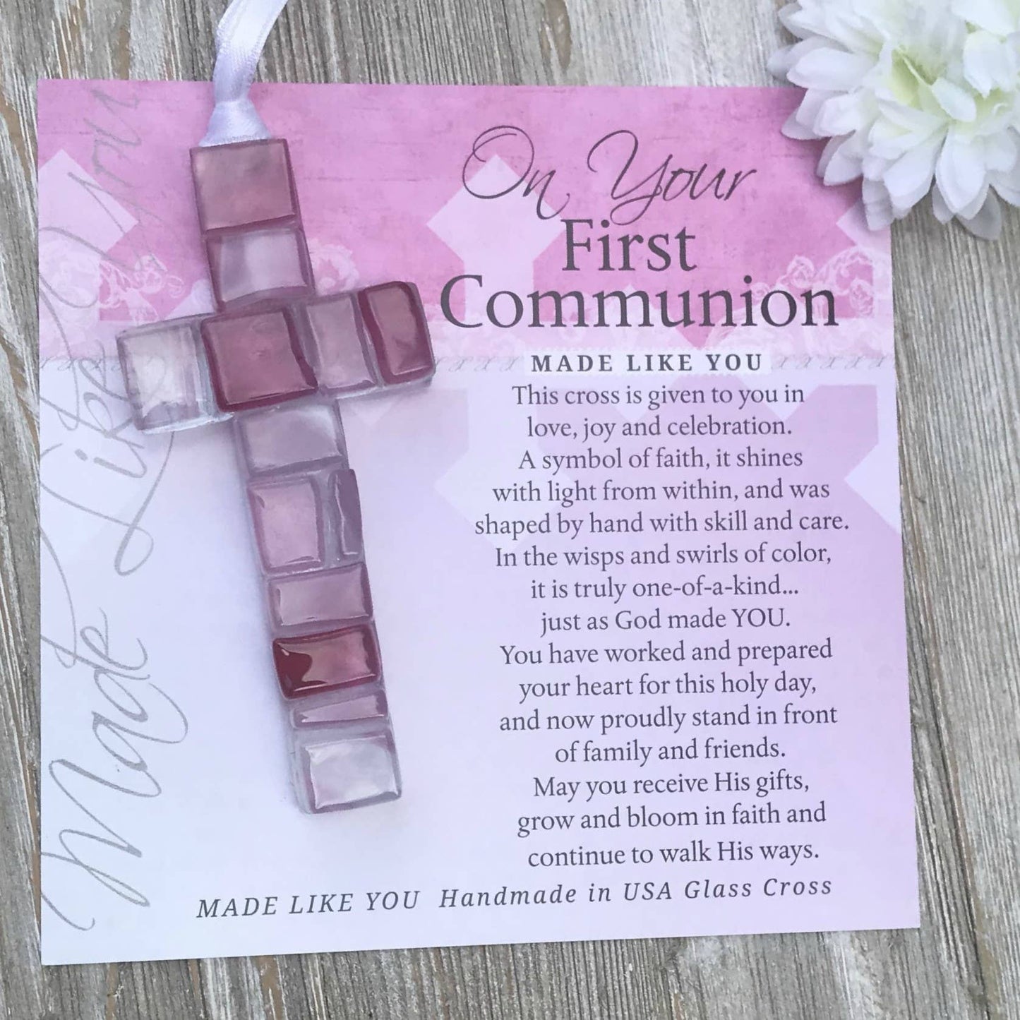 First Communion Cross For Girl: Handmade Glass