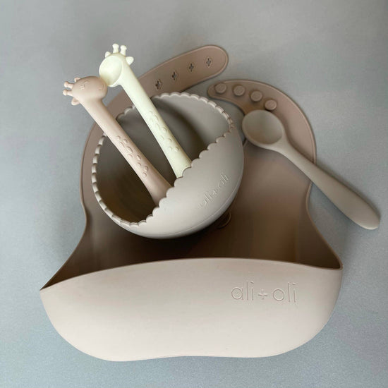 Silicone Suction Bowl & Spoon Set (WAVY): Sage