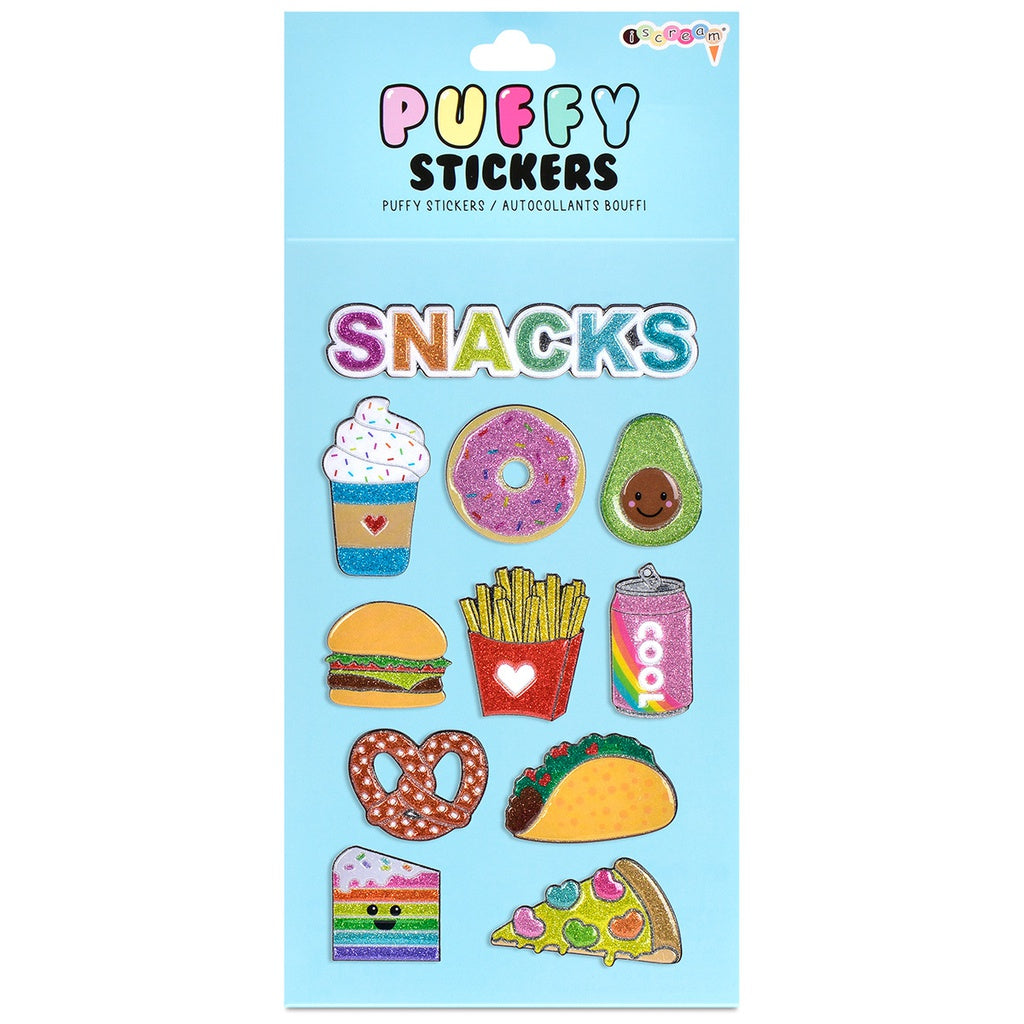 Snacks Puffy Glitter Stickers