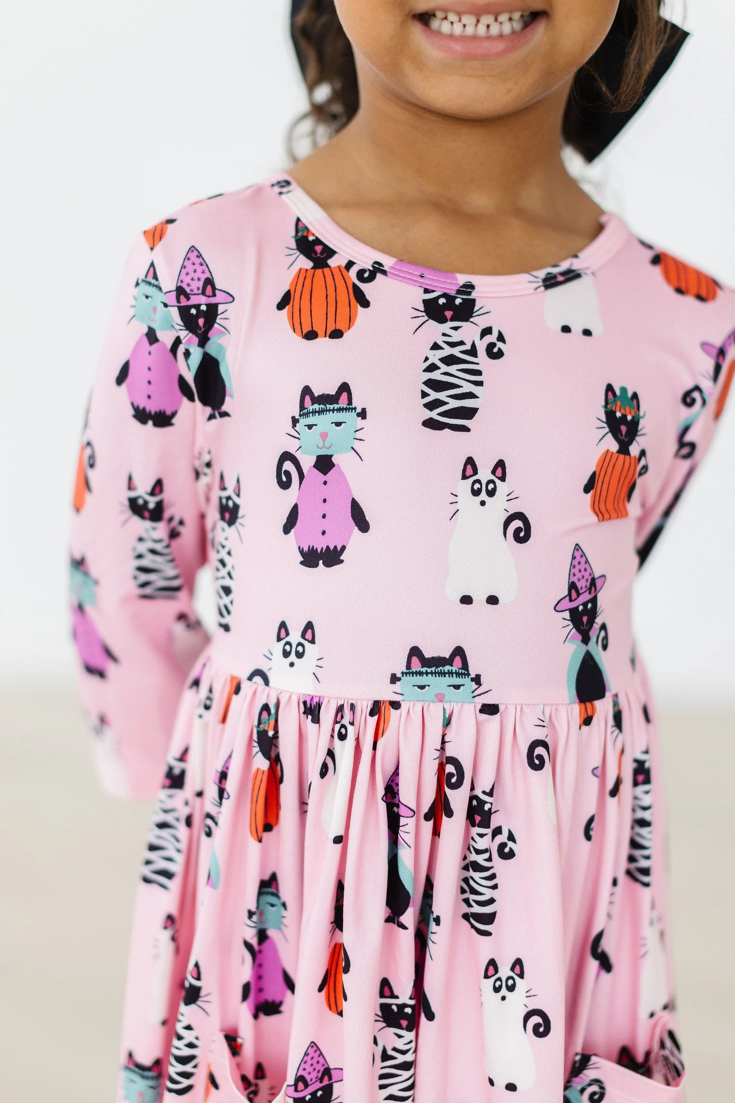 Purr-fectly Spooky 3/4 Sleeve Pocket Twirl Dress