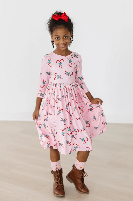 Candycane Cutie 3/4 Sleeve Pocket Twirl Dress