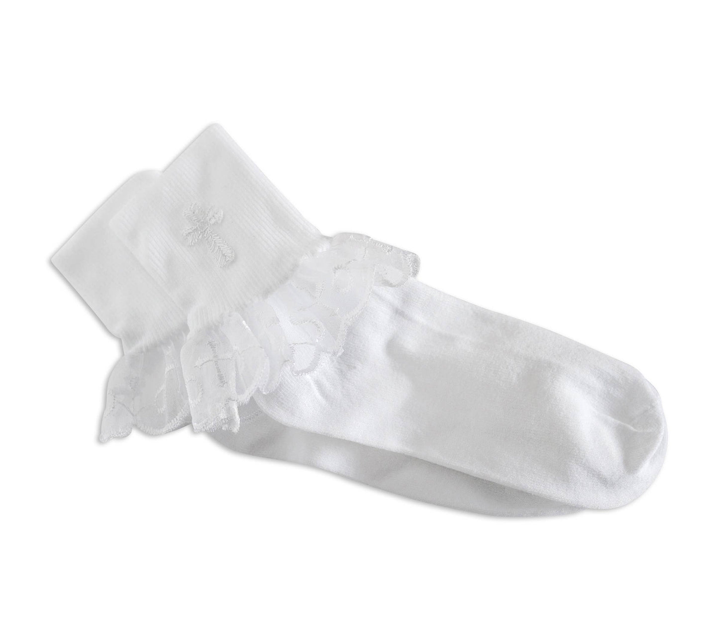 White Girl's Lace First Communion Socks with Cross