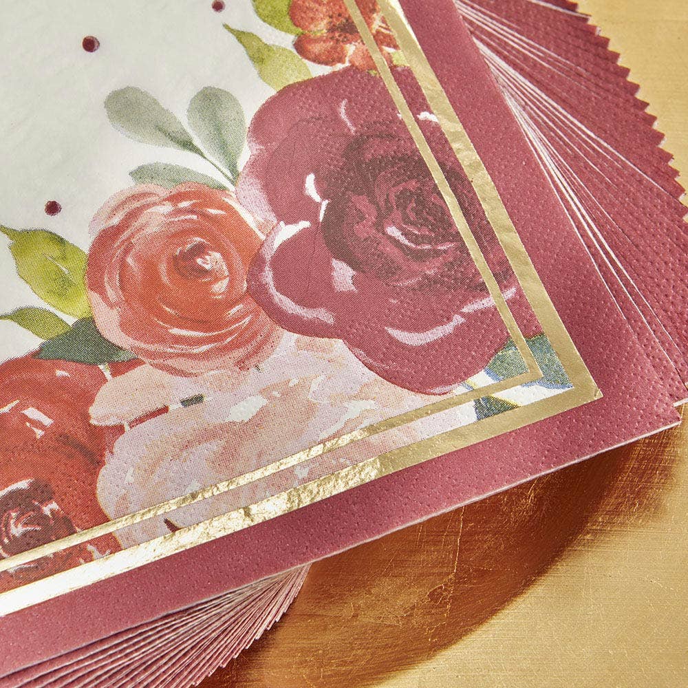 Burgundy Blush Floral 2 Ply Paper Napkins (Set of 30)