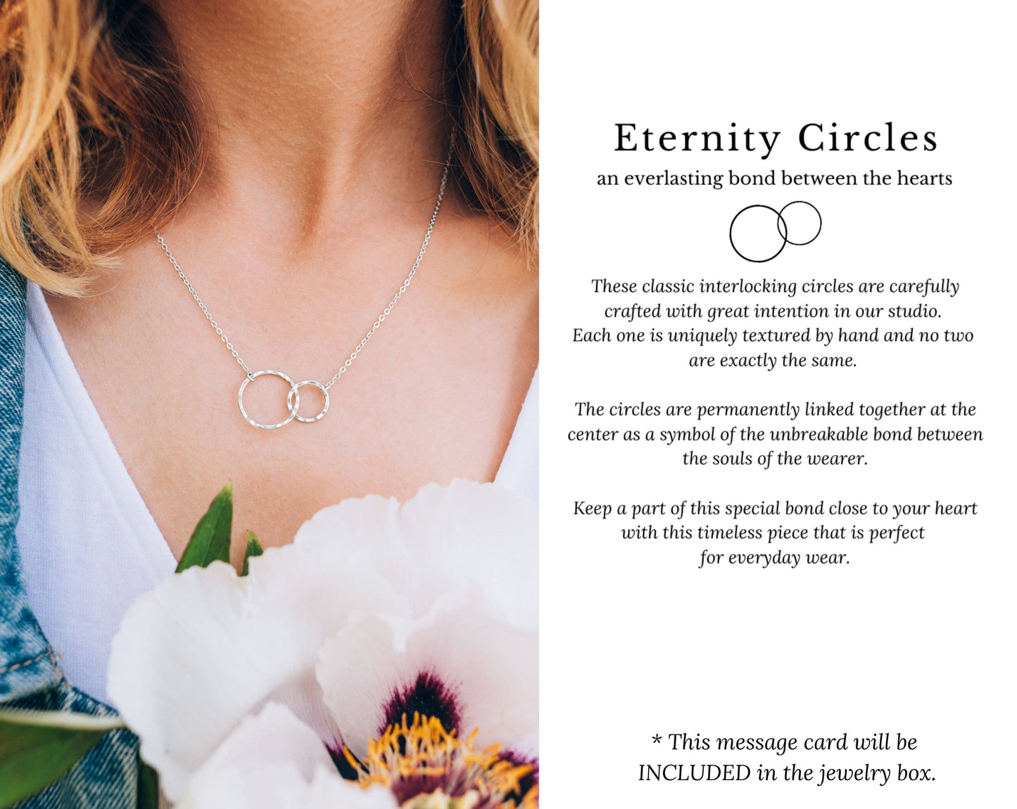 2 Rings Dainty Eternity Breast Cancer Survivor Necklace Gift: 14k Gold Vermeil / Pendant width: 1 Inches; Pendant height: .65 Inches; Necklace length: 18 Inches / Minimalist