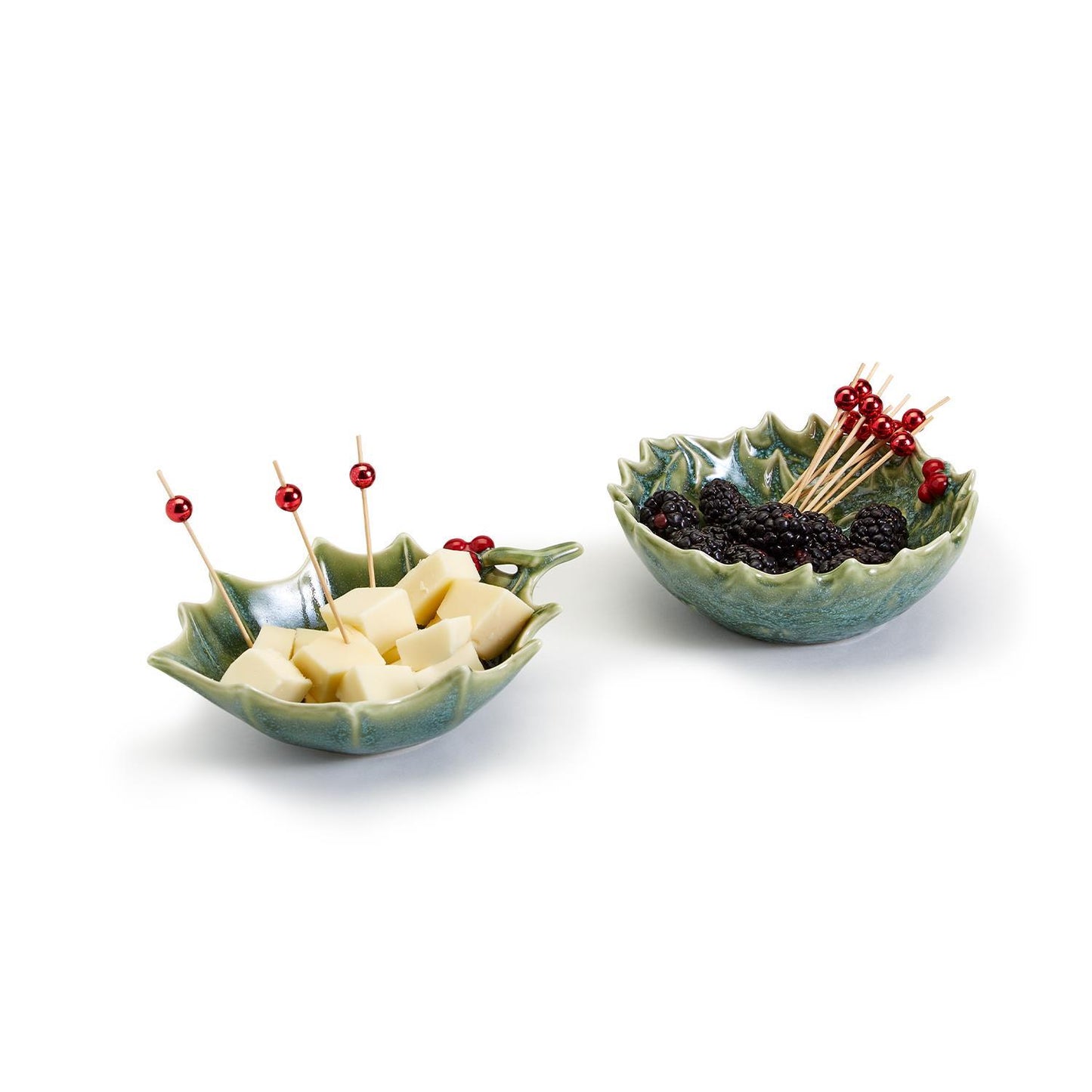 Holly Leaves Bowls with 20pc Cocktail Picks