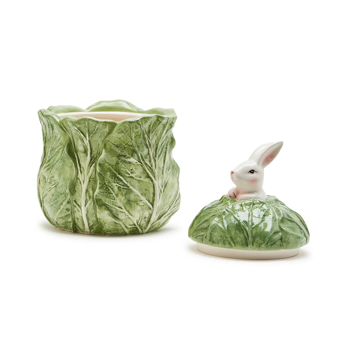 Easter Bunny and Cabbage Leaf Hand-Painted Lidded Jar