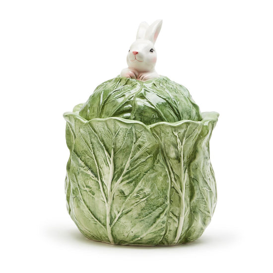 Easter Bunny and Cabbage Leaf Hand-Painted Lidded Jar