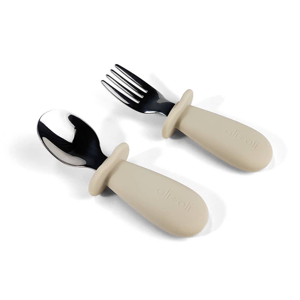 Spoon & Fork Learning Set for Toddlers (Khaki) 6m+