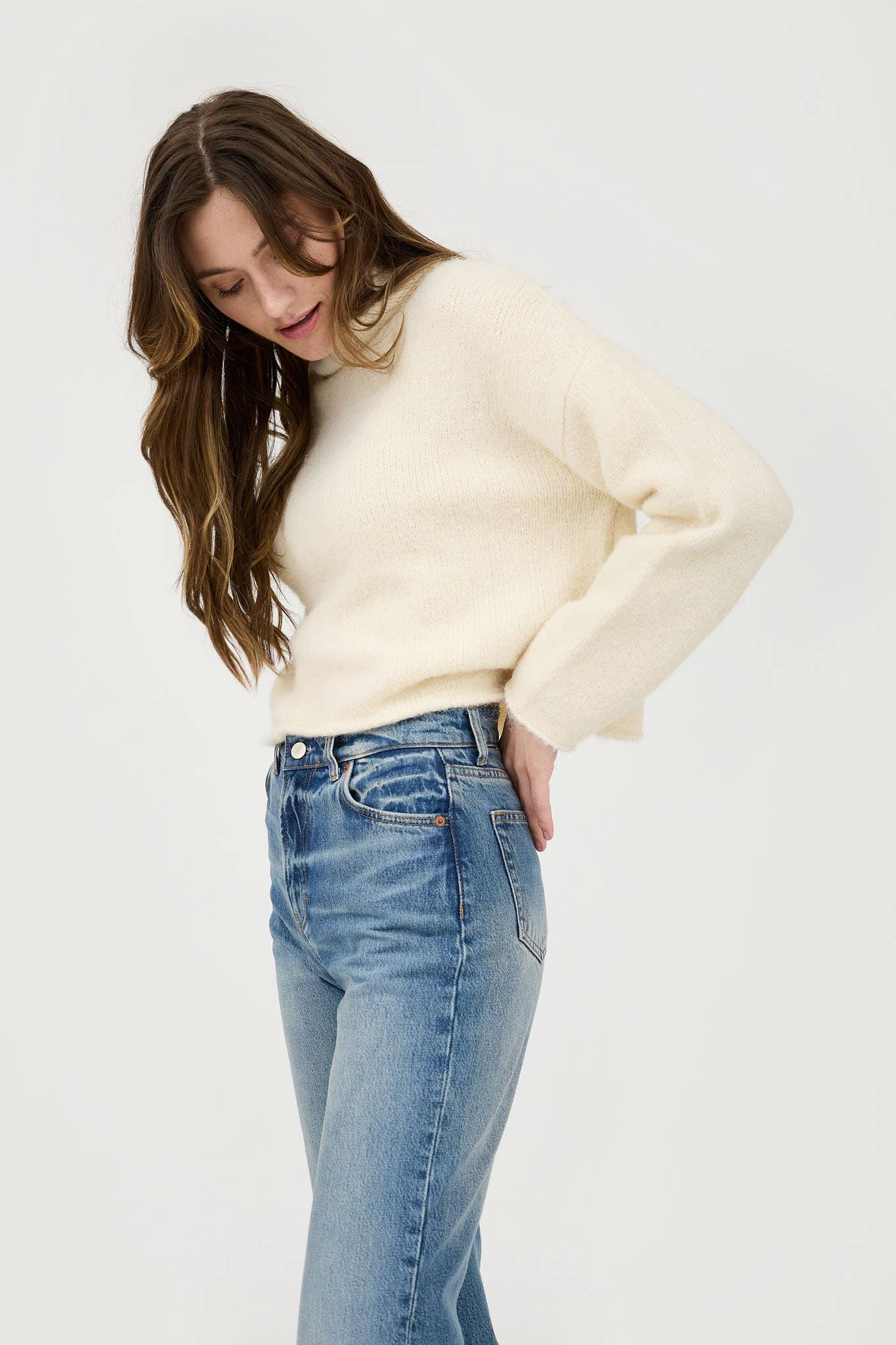 Cream Turtleneck Long Sleeve Sweater