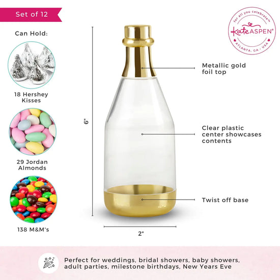 Gold Metallic Champagne Bottle Favor Containers
