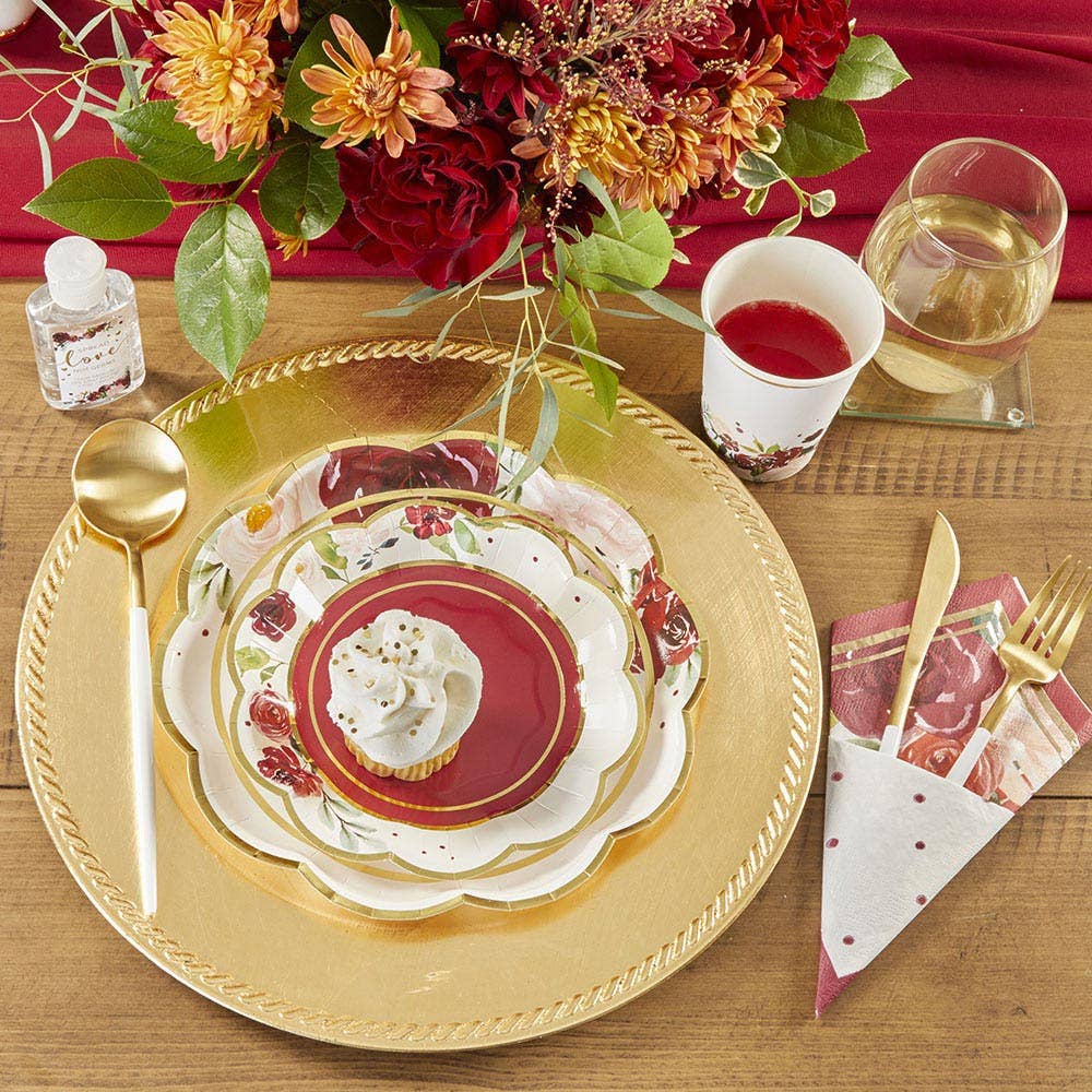 Burgundy Blush Floral 7 in. Premium Paper Plates (Set of 16)