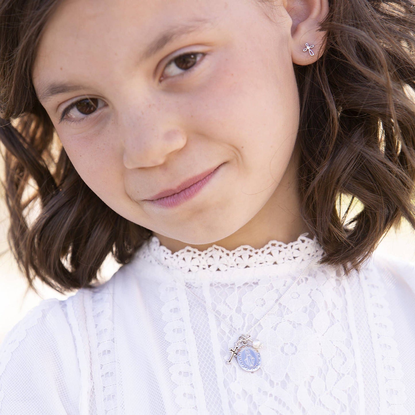 First Communion Miraculous Medal Necklace for Girls & Kids