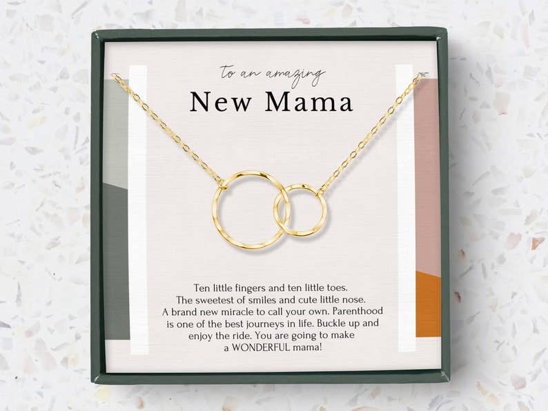 Congratulations New Mom Interlocking Circles Dainty Necklace: Gold / 18" / 14k Gold Vermeil