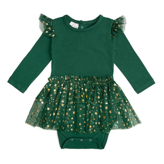 Emerald Shimmer Christmas Long Sleeve Tutu Bodysuit