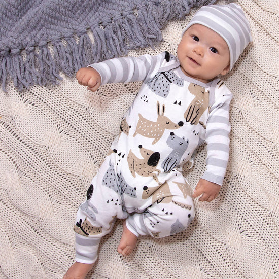 Baby Boy's Puppy Dogs Cotton Romper: Grey/Tan