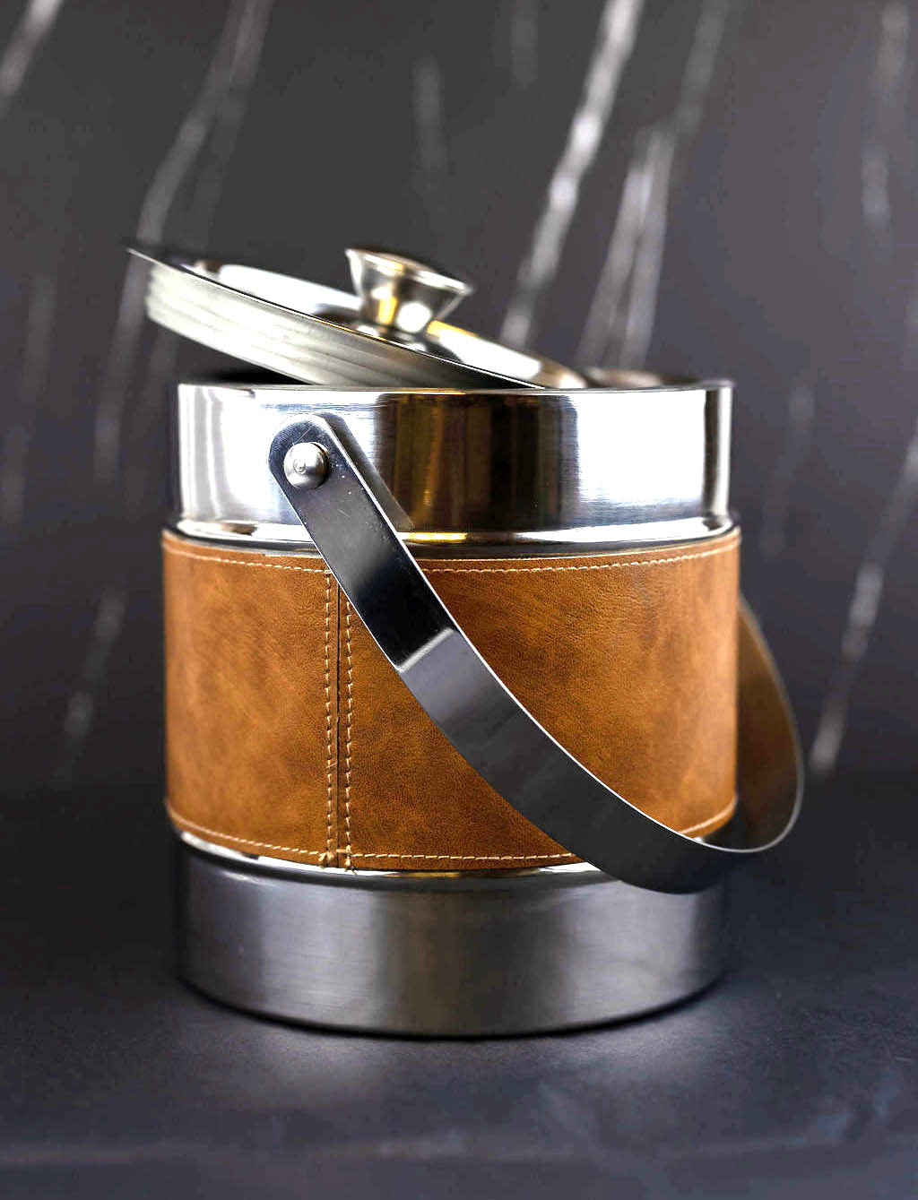 Silver Leather Ice Bucket