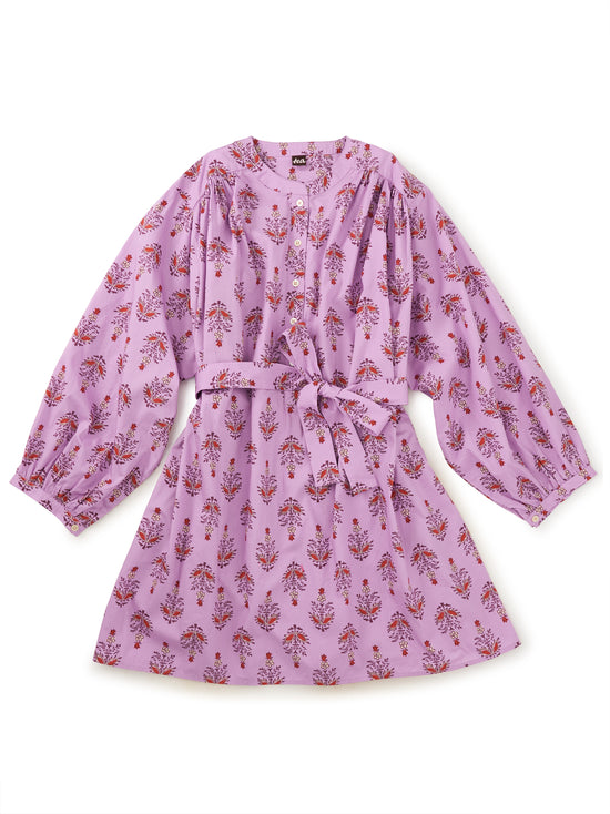 Adult Tunic Length Dress in Lilac Block Print