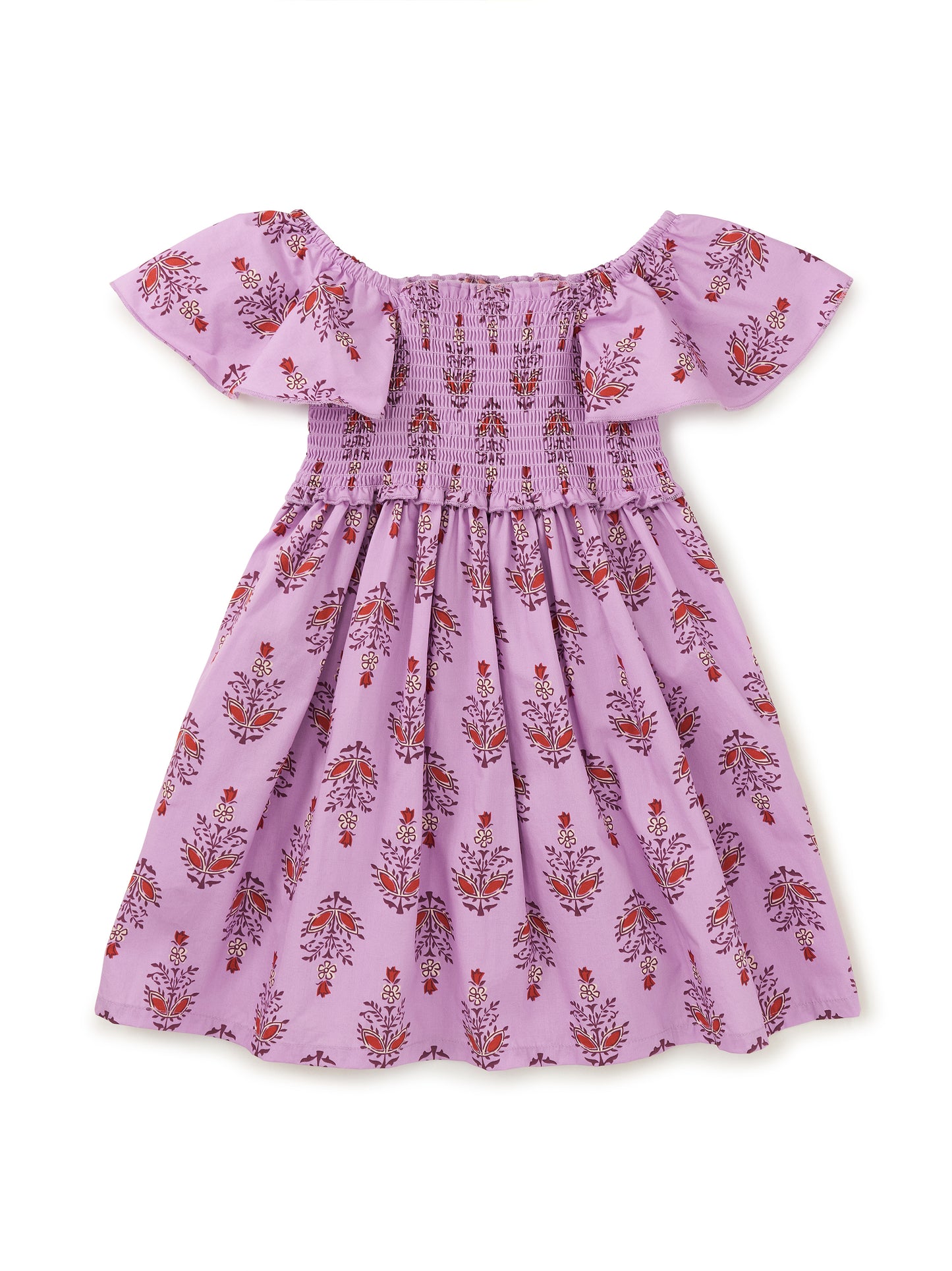 Flutter Sleeve Smocked Dress in Lilac Print