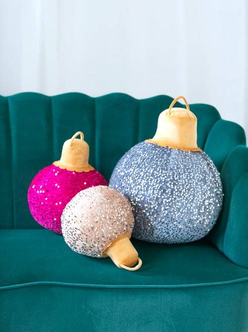 Medium Magenta Sequin Bauble Ornament Pillow